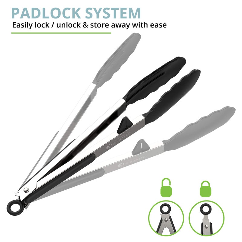 Oliver's Kitchen Â® Tongs - 2x Food Safe Silicone Cooking Tongs - Locking Clip for Easy Storage - Great for BBQ - Easy To Use & Grip Kitchen Tongs - Stylish Stainless Steel Design - Image 5